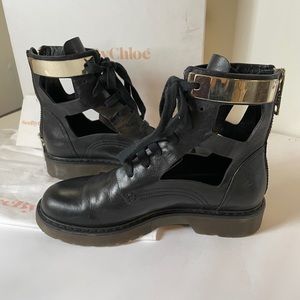See by Chloe black cutout combat boots